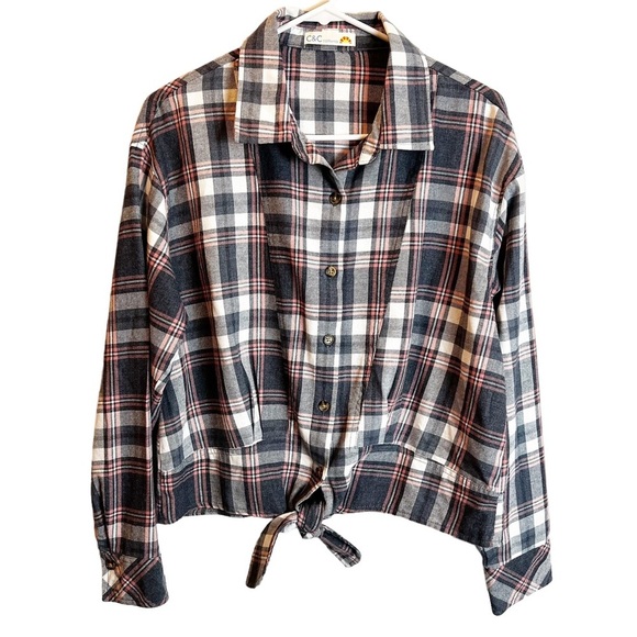 C & C California - Plaid Tie Front Long Sleeve Flannel - Sz. M - Picture 1 of 5
